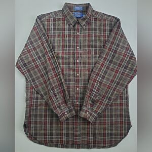 Vintage Sir Pendleton Men’s XL Wool Shirt Brown Plaid Long Sleeve Button-Down